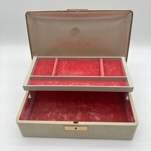 Vintage Farrington Ivory Texol Jewelry Box - Pink Velvet MCM Two-Tier Case